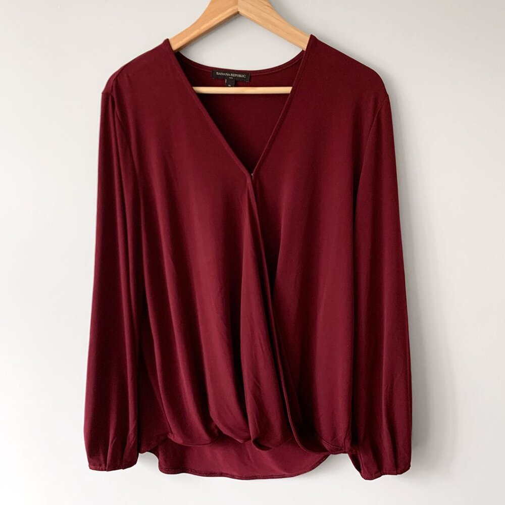 Banana Republic Women's Burgundy Long Sleeve Wrap Blouse